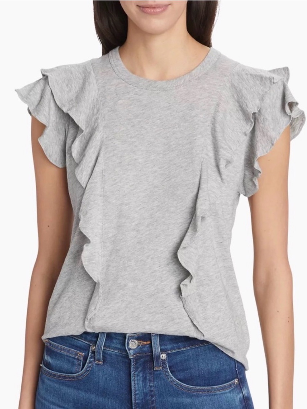 Veronica Beard Bea Grey Short Sleeve Ruffled Heather Grey Tshirt Sz XS